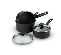 Prestige - 9x Tougher - 3 Piece Saucepan Set - Durable Cookware - Superior Dimpled Non-Stick - Induction Suitable - Dishwasher and Oven Safe - Glass lids - 10 Year Guarantee - 16/18/20 cm