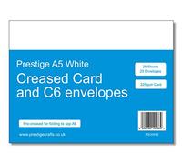 Prestige A5 White Card Pack Pre-Creased for Folding to 4pp A6-225gsm - 25 Sheets Supplied with White C6 Envelopes
