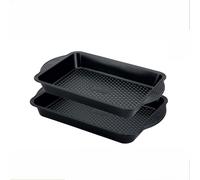 Prestige Aerolift Roasting Tray Twin Pack - Non Stick Baking Trays for Oven with Extra Large Handles, Dishwasher Safe Durable Carbon Steel Bakeware 9"x13" & 10"x14", Black
