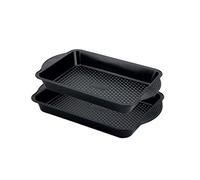 Prestige Aerolift Roasting Tray Twin Pack - Non Stick Baking Trays for Oven with Extra Large Handles, Dishwasher Safe Durable Carbon Steel Bakeware 9"x13" & 10"x14", Black