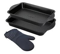 Aerolift Tray Set & Denim Pin Stripe Oven Mitt - Black Steel Twin Pack Prestige Black One Size