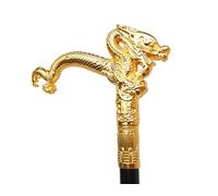 Prestige Applause Jewels Gold Dragon Head Walking Stick, Decorative Cane with Ornamental Handle, Black Shaft with Gold Accents, Gentleman's Walking Staff