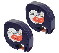 Prestige Cartridge 2 x Compatible Plastic Tapes 91203 S0721680 S0721630 Black on Red (12mm x 4m) Replacement for Dymo LetraTag LT110T, LT100H, LT100T, QX50, XR Label Makers