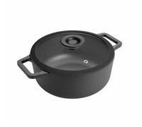 Prestige Cast Iron 24cm Casserole Dish & Glass Lid - Pre-Seasoned, Non-Toxic, Induction & Oven Safe, Easy Clean