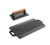 Prestige Cast Iron Burger Press and Double Sided Griddle Pan - Pre-Seasoned, Non-Toxic, Induction & Oven Safe, Easy Clean