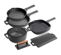 Prestige Cast Iron Cookware Set - 6 Piece, Burger Press, Small & Medium Frying Pans, Grill Pan, Griddle Pan, Casserole Dish, Pre-Seasoned, Non-Toxic, Induction & Oven Safe, Easy Clean