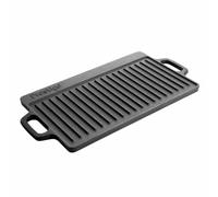 Prestige Cast Iron Double Sided Griddle Pan - Flat and Raised Sides, Pre-Seasoned, Non-Toxic, Induction & Oven Safe, Easy Clean, Black