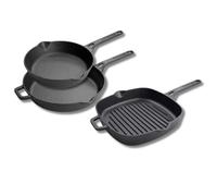 Prestige Cast Iron Frying Pan and Grill Pan Set - 3 Piece, Pre-Seasoned, Non-Toxic, Induction & Oven Safe, Easy Clean