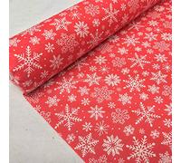 PRESTIGE Christmas XMAS Polycotton Print Fabrics Decoration Crafts Poly Cotton Designs Fabric - Per Metre (NEW! Snowflakes - Red)