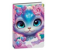 PRESTIGE & DELUXE Seven SJ Girl School Diary Sweet Animal Blue Cat 2025-2026 Dated F.to Standard 20 x 15 cm + Sequins Keychain and Pen Multicolour