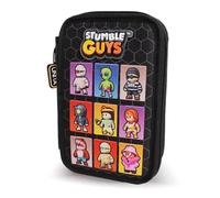 PRESTIGE & DELUXE Stumble Guys Characters School Pencil Case - Pool Over 3 Layers Complete Black Multicoloured + Free Character Key Ring, multi-coloured, standard, pencil case