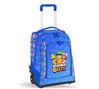 PRESTIGE & DELUXE Trolley Backpack School Stumble Guys Blue + Free 7 Erasable Pens and Character Key Ring, multi-coloured, standard, Backpack