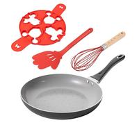Prestige Disney Non Stick Ceramic Pancake Pan & Utensil Set for Pancake Day - 28cm Non Stick Induction Hob Frying Pan for Crepes, Pancake Turner, Large Multi Pancake Mould, Balloon Whisk Small