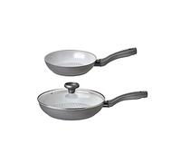 Prestige Earth Pan Ceramic Frying Pan Set Non Stick - 28cm Frying Pan with Lid & 20cm Frying Pan, Non Toxic Cookware, Induction Ready, Dishwasher Safe, Made in Italy, Gray