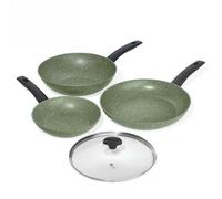 Prestige Eco Non Toxic Non Stick Frying Pan Set of 2 & Wok with Lid - Induction Ready PFOA Free Cookware, Dishwasher Safe Cookware Made in Italy of Recyclable Materials, Green