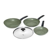 Prestige Eco Non Toxic Non Stick Frying Pan Set of 2 & Wok with Lid - Induction Ready PFOA Free Cookware, Dishwasher Safe Cookware Made in Italy of Recyclable Materials, Green