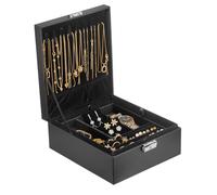 Prestige & Fancy Large Jewelry Organizer Box - 2 Layer Jewelry Box for Earrings, Necklaces, Rings, Bracelets and Accessories | Elegant Alligator-Style PU Leather Jewelry Holder Organizer Box | Black