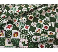 Prestige Fashion Christmas COTTONS XMAS print stocking, gifts trees, decoration Tree craft quilting dress fabric runners Patchwork fabric - by the METRE (Green)