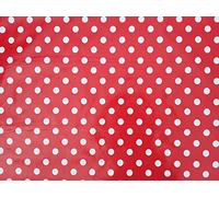 PRESTIGE FASHION White Polka Dot Spots Oilcloth Vinyl PVC Tablecloth Fabric, 140cm wide - Per Metre (Red)