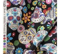 PRESTIGE Gothic Bonehead All Over Sugar Skulls Cotton Poplin Rose And Hubble Fabric (Black)