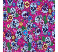PRESTIGE Gothic Bonehead All Over Sugar Skulls Cotton Poplin Rose And Hubble Fabric (Cerise)