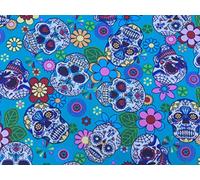 PRESTIGE Gothic Bonehead All Over Sugar Skulls Cotton Poplin Rose And Hubble Fabric (Turquoise)