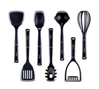 Prestige 2-in-1 Kitchen Utensils Set of 7 - Cooking Utensils Set with Non Scratch Silicone Edges, Heat Resistant Kitchen Utensils to Protect Non Stick Cookware, Black & Grey