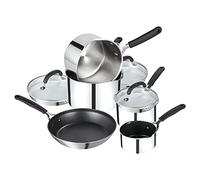 Prestige Made To Last Stainless Steel Pan Set Non Stick - 5 Piece Induction Pan Set with Frying Pan, Milk Pan & Set of 3 Saucepans with Straining Lids, Durable Dishwasher Safe Cookware