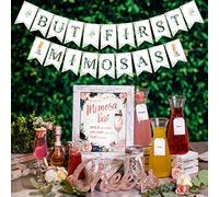 PRESTIGE Mimosa Bar Supplies Kit - Brunch Decorations w/ Mimosa Bar Sign, Bubbly Banner, Boho Bridal Shower Decorations Rose Gold, Rustic Baby Shower Decorations Momosa, Wedding Decor, Mothers Day Set