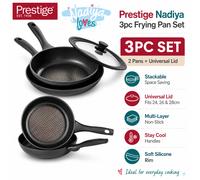 Prestige Nadiya 3pc Frying Pan Set 24 26cm Non Stick Induction Lid