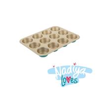 Prestige x Nadiya Muffin Trays For Baking 12 Cup - Non Stick Muffin Tin, Dishwasher Safe, Oven and Fridge/Freezer Safe, Steel Bakeware, Teal & Gold