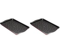Prestige New Disney Bake with Mickey Mouse Oven Tray Non Stick - Large Baking Tray 10" x 15", Carbon Steel Bakeware, Red & Black (Pack of 2)