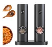 Prestige Reusable Electric Salt and Pepper Grinder Set - Adjustable Coarseness (5 Levels), with Stand & LED Light - Automatic One-Handed Operation, Battery Powered - Kitchen, BBQ & Restaurant Use