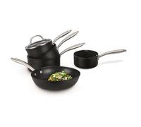 Prestige SG Alu 4+1pc Set with Bonus Milkpan (16/18/20cm Cov Saucepan, 29cm Fry + free milkpan), Black