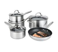Prestige Scratch Guard Stainless Steel Pots and Pans Sets Non Stick - 5 Piece Induction Suitable, Toughened Scratch Resistant Pan Set, Dishwasher Safe, Durable Brushed Steel Cookware