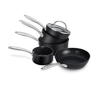 Prestige SG Alu 4+1pc Set with Bonus Milkpan (16/18/20cm Cov Saucepan, 29cm Fry + free milkpan), Black