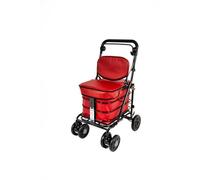 Prestige Shopping Trolley with Seat & Backrest/Walking frame/Seated Mobility Trolley/Stroller 6 wheel (FULLY ASSEMBLED in UK READY TO USE!) (Red)