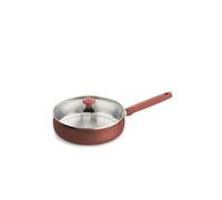 Prestige Stainless Steel Deep Frying Pan with Lid 24cm - Earth Rose | Deep sides & glass lid add capacity for one-pan sauces, stews & sears, with full visibility as you cook