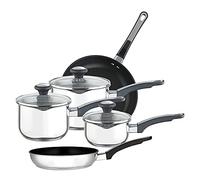 Prestige Stainless Steel Non Stick Pots and Pans Set of 5 - Suitable as Induction Hob Pan Set with Straining Lids & Pouring Lips, Dishwasher Safe, Oven Safe, Durable Cookware, Black/Silver