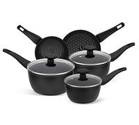 Prestige Thermo Smart Pots and Pans Sets Non Stick with Heat Indicators - Induction Hob Pan Set of 5, PFOA Free, Dishwasher Safe Cookware, Made In Italy, Black