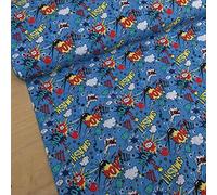 PRESTIGE Turquoise Blue POW! SMASH! Cotton Fabric Colourful Cartoon/Comic Marvel Superhero Boys Sewing Shirts/Dress Fabric - Per Metre