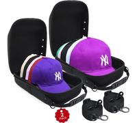 PRESTIGE VOYAGER 2 Pcs Hard Travel Hat Cases - Hat Carrier Storage for Baseball Cap, Hat Box Organizer Holder with Carrying Handle, Shoulder Strap, Gift for Men, Protect up to 15 Hats Black
