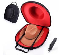 PRESTIGE VOYAGER Cowboy Hat Travel Case - Crush Proof Hat Box for Cowboy, Panama & Fedora Hats, Hat Storage with Carrying Handle, Shoulder and Luggage Strap, Hat Organizer Gifts for Men & Women (Red)