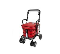Prestige Walk and Rest Shopping Trolley with Seat & Armrest/Walking Frame/Seated Mobility Trolley/Stroller/Walking Trolley (Fully Assembled in UK Ready to USE!) Black Edition (Red)