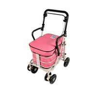 Prestige Walk and Rest Shopping Trolley with Seat & Armrest/Walking Frame/Seated Mobility Trolley/Stroller/Walking Trolley (Fully Assembled in UK Ready to USE!) (Pink)