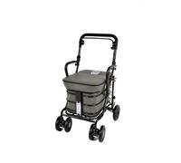 Prestige Walk and Rest Shopping Trolley with Seat & Armrest/Walking Frame/Seated Mobility Trolley/Stroller/Walking Trolley (Fully Assembled in UK Ready to USE!) Black Edition (Grey)