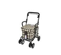 Prestige Walk and Rest Shopping Trolley with Seat & Armrest/Walking Frame/Seated Mobility Trolley/Stroller/Walking Trolley (Fully Assembled in UK Ready to USE!) Black Edition (Brown Tartan)
