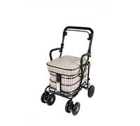 Prestige Walk and Rest Shopping Trolley with Seat & Armrest/Walking Frame/Seated Mobility Trolley/Stroller/Walking Trolley (Fully Assembled in UK Ready to USE!) Black Edition (Light Tartan)