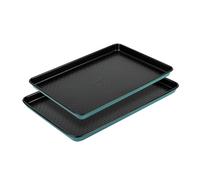 Prestige x Nadiya Baking Tray Set of 2 - Non Stick Oven Trays, Durable Steel, Freezer & Dishwasher Safe Bakeware, 33 x 23cm & 39 x 25cm, Blue/Black