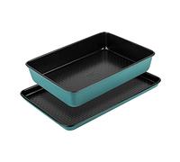 Prestige x Nadiya Non Stick Baking Trays Set of 2 - Deep Roasting Tin 33 x 23cm & Large Oven Tray 38 x 25cm, Fridge, Freezer & Dishwasher Safe Steel Bakeware, Blue/Black